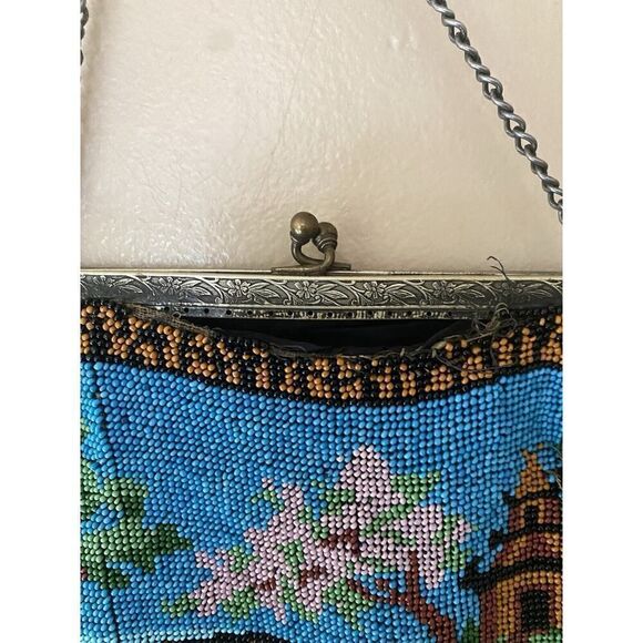 Vintage Micro Beaded Landscape Pictorial Antique Bag Purse Evening 1920s 30s - Picture 3 of 9